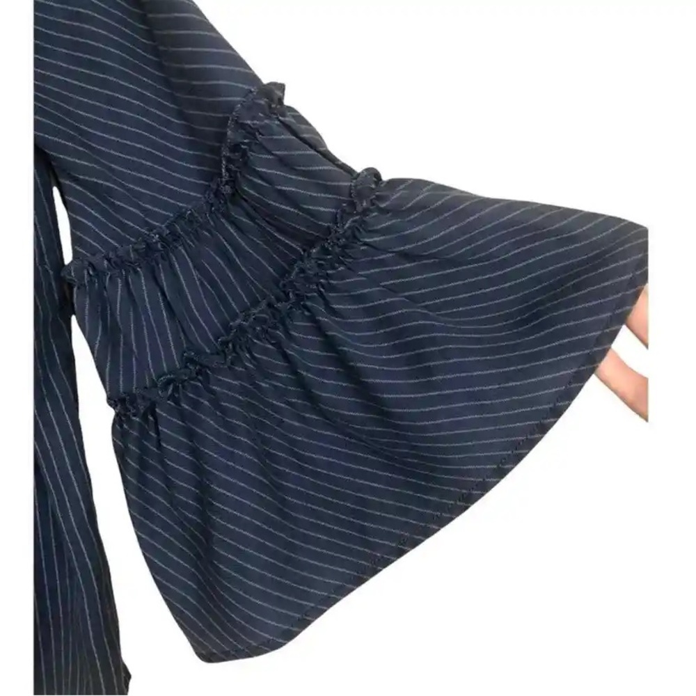 EXPRESS Blue Stripe Wide Sleeve Blouse - Picture 6 of 7